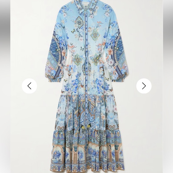 NWT Camilla Floral Silk Tiered Midi Shirtdress Size XS crystals blue - Picture 2 of 15
